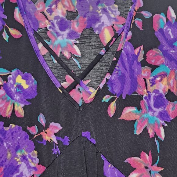 Purple Floral Criss-Cross Neck Babydoll Blouse - Size: 2X - Picture 4 of 5